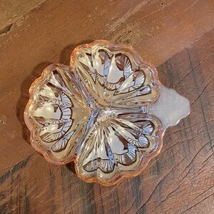 Vintage Jeanette Marigold, Peach Lustre Glass Clover-Shaped Dish